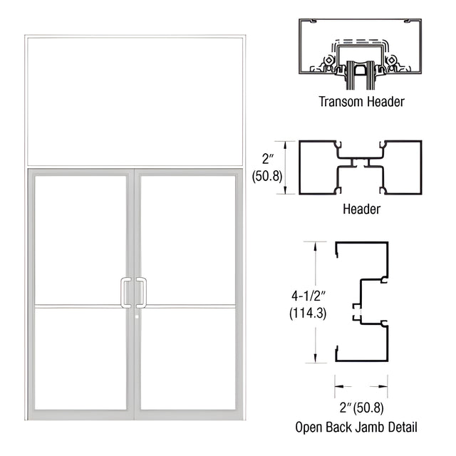 CRL-U.S. Aluminum White KYNAR Paint Custom Size Series IT451 Open Back Offset Pivot Transom Door Frame Complete (2FT)