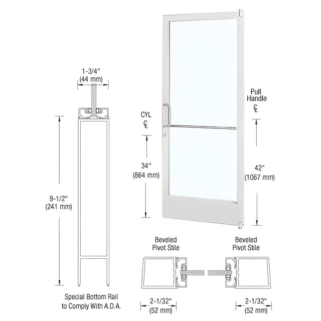 CRL-U.S. Aluminum White KYNAR® Paint Custom Size Single Series 250 Narrow Stile Offset Pivot Entrance Door for Surface Mount Door Closer