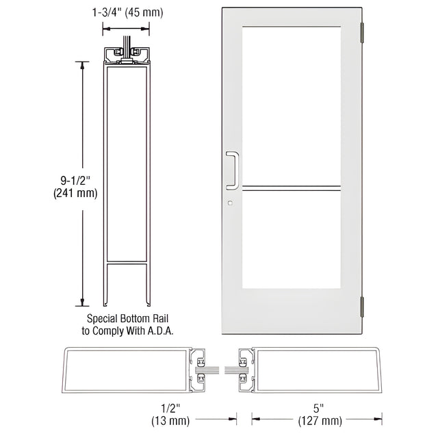 CRL-U.S. Aluminum White KYNAR® Paint Custom Size Single Series 550 Wide Stile Butt Hinge Entrance Door ADA/Title 24