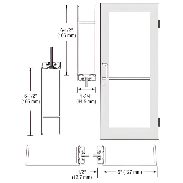 CRL-U.S. Aluminum White KYNAR® Paint Custom Size Single Series 550 Wide Stile Butt Hinge Entrance Door for Overhead Concealed Door Closer