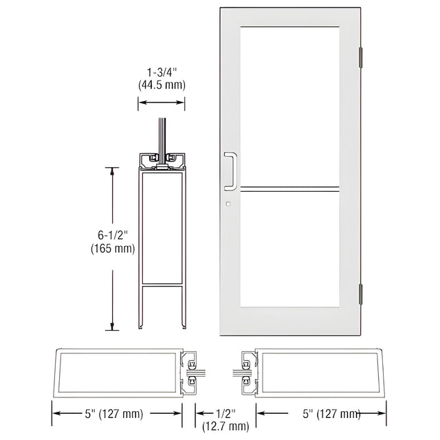 CRL-U.S. Aluminum White KYNAR® Paint Custom Size Single Series 550 Wide Stile Butt Hinge Entrance Door for Surface Mount Door Closer