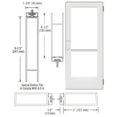 CRL-U.S. Aluminum White KYNAR® Paint Custom Size Single Series 550 Wide Stile Butt Hinge Entrance Door for Overhead Concealed Door Closer
