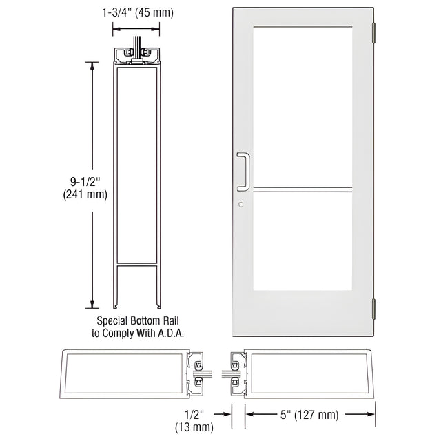 CRL-U.S. Aluminum White KYNAR® Paint Custom Size Single Series 550 Wide Stile Butt Hinge Entrance Door for Surface Mount Door Closer