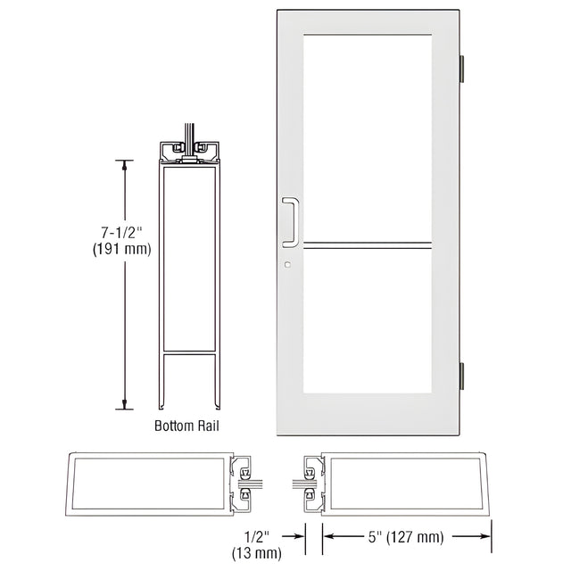 CRL-U.S. Aluminum White KYNAR® Paint Custom Size Single Series 550 Wide Stile Butt Hinge Entrance Door for Surface Mount Door Closer