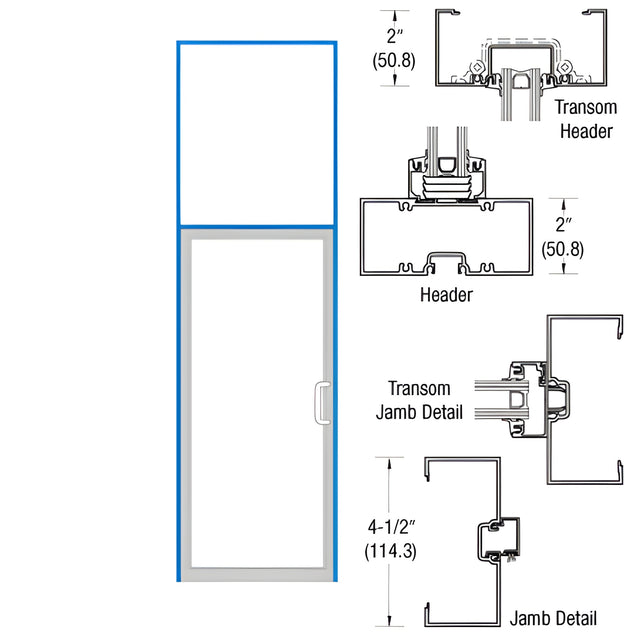 CRL-U.S. Aluminum White KYNAR® Paint Hinged Left Open Back Transom Frame for Single Door with Offset Pivots, Panics and Using Surface Closers