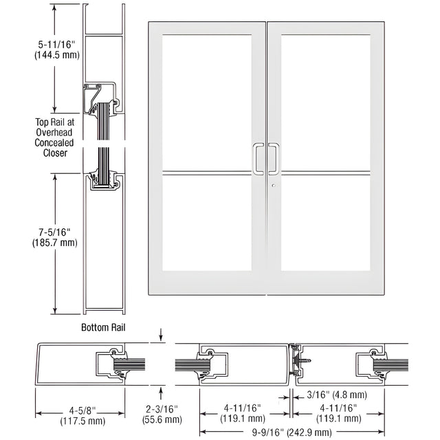 CRL-U.S. Aluminum White KYNAR® Paint IG500 Series Custom Pair StormFront™ Butt Hinged Entrance for Concealed Overhead Closer