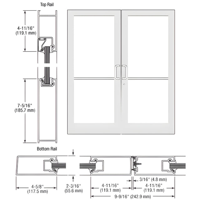 CRL-U.S. Aluminum White KYNAR® Paint IG500 Series Custom Pair StormFront™ Geared Hinged Entrance for Surface Closer