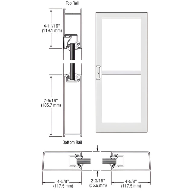 CRL-U.S. Aluminum White KYNAR® Paint IG500 Series Custom Pair StormFront™ Gear Hinged Entrance for Panic and Surface Closer