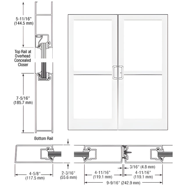 CRL-U.S. Aluminum White KYNAR® Paint IG500 Series Custom Pair StormFront™ Butt Hinged Entrance for Panic and Overhead Concealed Closer