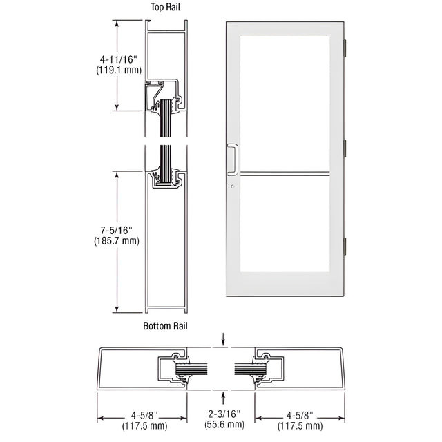CRL-U.S. Aluminum White KYNAR® Paint IG500 Series Custom Single StormFront™ Butt Hinged Entrance Door for Surface Mount Door Closer