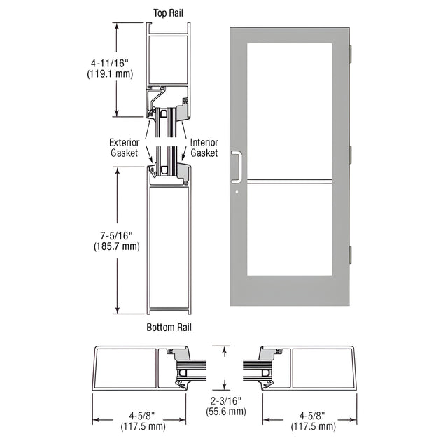 CRL-U.S. Aluminum White KYNAR® Paint IG600 Hurricane Series Single Butt Hinge Entrance Door for Surface Mount Door Closer
