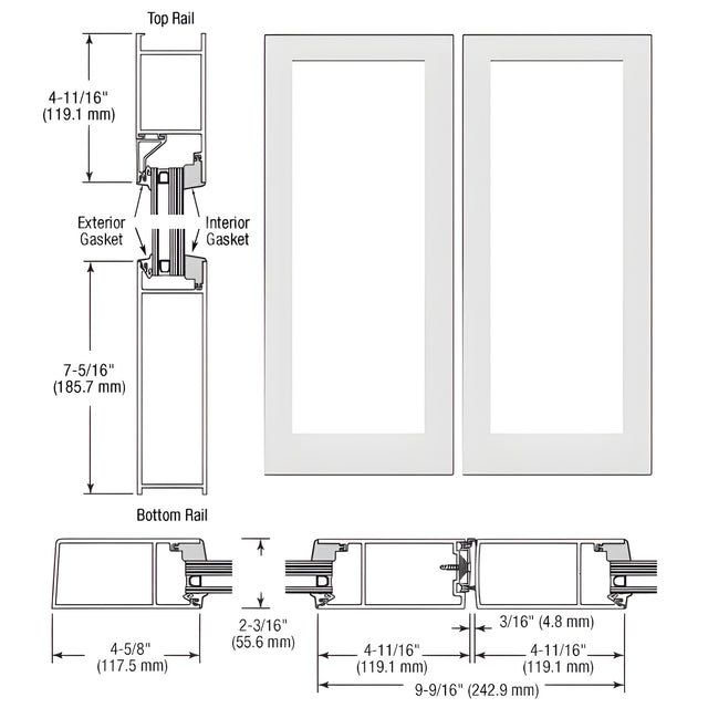 CRL-U.S. Aluminum White KYNAR® Paint IG600 Series Blank Pair Hurricane Resistant Offset Hung Entrance Doors- No Prep