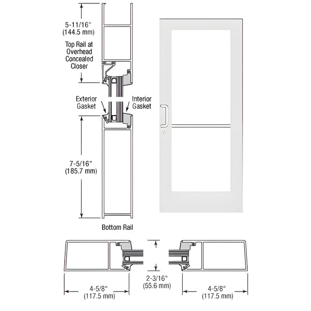 CRL-U.S. Aluminum White KYNAR® Paint IG600 Series Custom Single StormFront™ Gear Hinged Entrance for Concealed Overhead Closer
