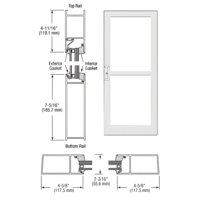 CRL-U.S. Aluminum White KYNAR® Paint IG600 Series Custom Single StormFront™ Gear Hinged Entrance for Panic and Surface Closer