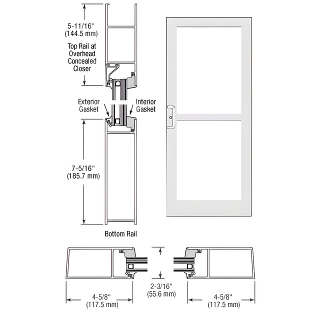 CRL-U.S. Aluminum White KYNAR® Paint IG600 Series Custom Single StormFront™ Gear Hinged Entrance for Panic and Concealed Overhead Closer