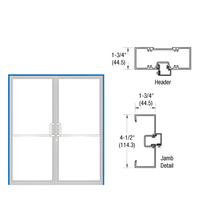 CRL-U.S. Aluminum White KYNAR® Paint Open Back 1-3/4" x 4-1/2" Up and Over Double Door Frame Prepped for Butt Hung Using Surface Closer