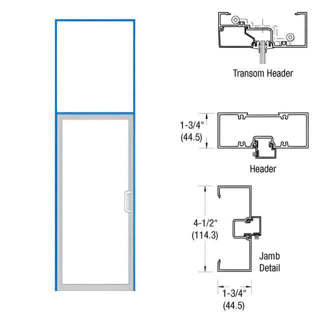 CRL-U.S. Aluminum White KYNAR® Paint Open Back Transom Door Frame for Hinge Right Single Door with Offset Pivots, Panics and Using Surface Closers