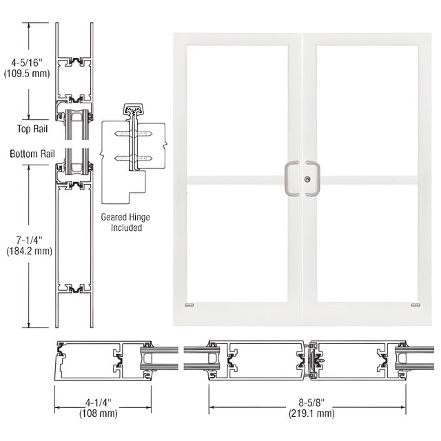 CRL-U.S. Aluminum White KYNAR® Paint Pair 72" x 84" Series 400T Medium Stile Gear Hinge Entrance Door