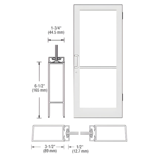 CRL-U.S. Aluminum White KYNAR® Paint Series 400 Custom Single 36" x 84" Medium Stile Butt Hinge Entrance Door