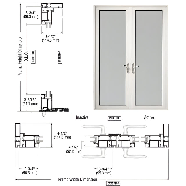 CRL-U.S. Aluminum White KYNAR® Paint Series 925 Patio Door Pivot Hinge Pair Swing Out