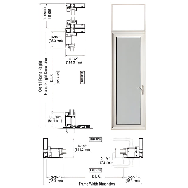 CRL-U.S. Aluminum White KYNAR® Paint Series 925 Single Transom Patio Door Hinge Left Swing Out