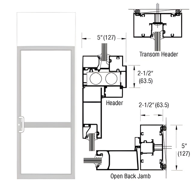 CRL-U.S. Aluminum White KYNAR® Paint Series IG500 Custom Transom Door Frame for Geared Hinged, CVR Strike, and Overhead Concealed Closer
