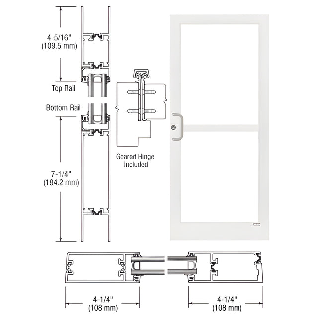 CRL-U.S. Aluminum White KYNAR® Paint Single 36" x 84" Series 400T Medium Stile Gear Hinge Entrance Door