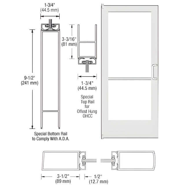 CRL-U.S. Aluminum White KYNAR® Paint Single Inactive Leaf of Pair 36" x 84" Series 400 Medium Stile Offset Pivot Entrance Door For Overhead Concealed Door Closer