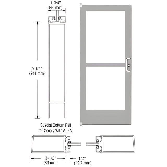 CRL-U.S. Aluminum White KYNAR® Paint Standard Single 36" x 84" Series 400 Medium Stile Right Side Latch Offset Pivot Entrance Door for Surface Mount Door Closer