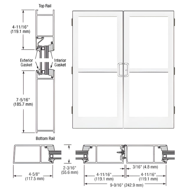 CRL-U.S. Aluminum White KYNAR® Paint StormFront™ Series Custom Pair Butt Hinge Entrance Doors for Panics and Surface Mount Door Closers