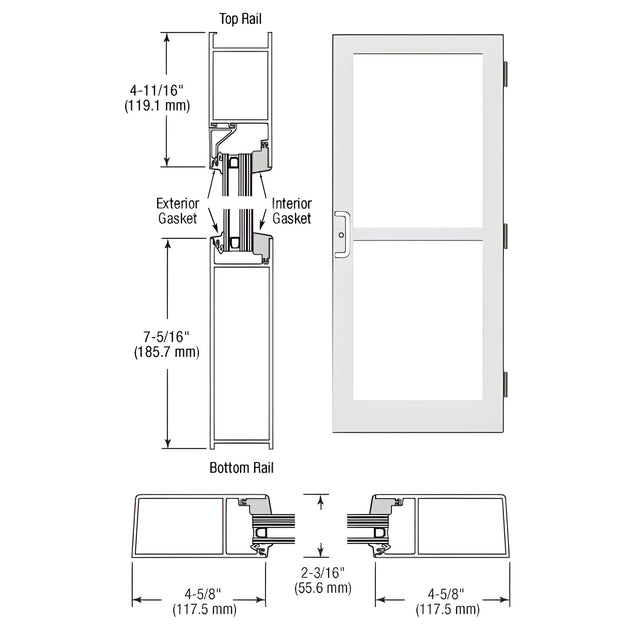 CRL-U.S. Aluminum White KYNAR® Paint StormFront™ Series Custom Single Butt Hinge Entrance Door For Panic and Surface Mount Door Closer