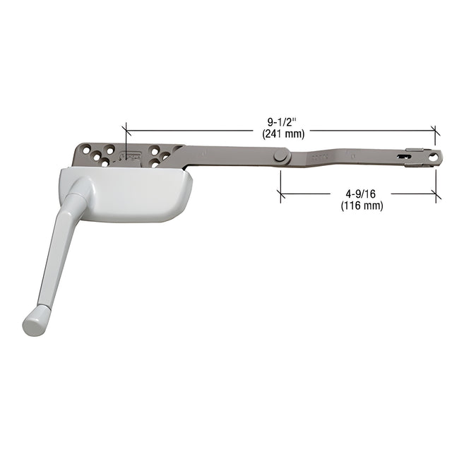 CRL White 9-1/2" Right Hand Single Arm Ellipse Surface Mount Dyad Casement Operator