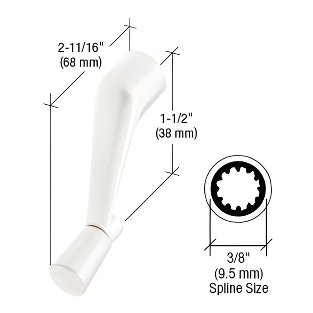 CRL White Casement Operator Handle with 3/8" Spline Size and 2-11/16" Length