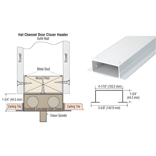 CRL White Custom 4" Hat Channel for Double Door Closer Header