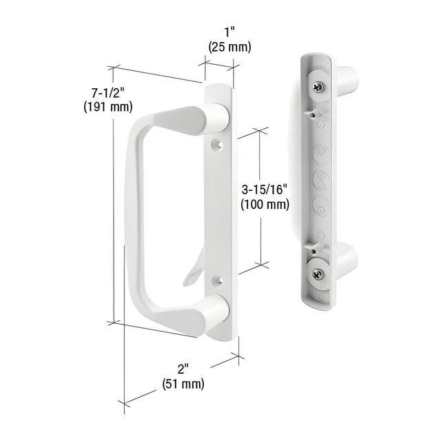 CRL White Low Profile Long Base Mortise-Series Handle with 3-15/16" Center-to-Center Screw Holes