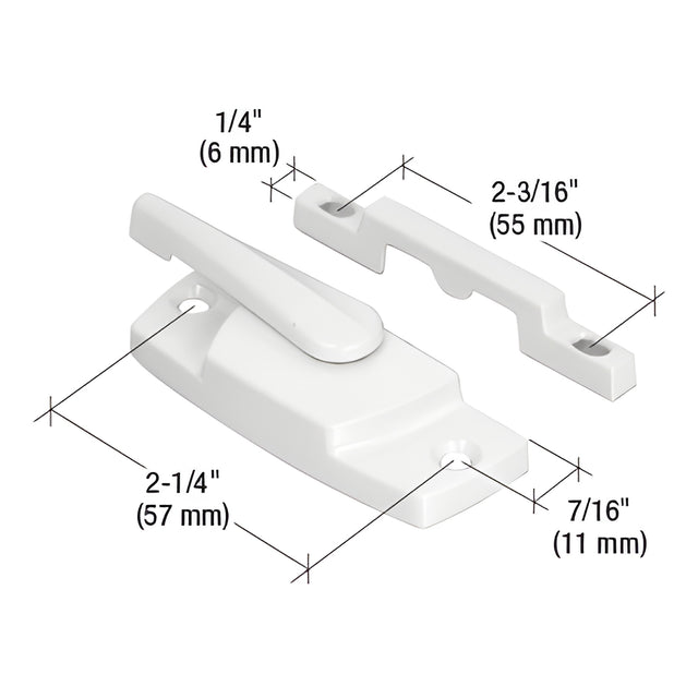 CRL White Sash Lock with 2-1/4" Screw Holes and 7/16" Hole Backset without Lugs