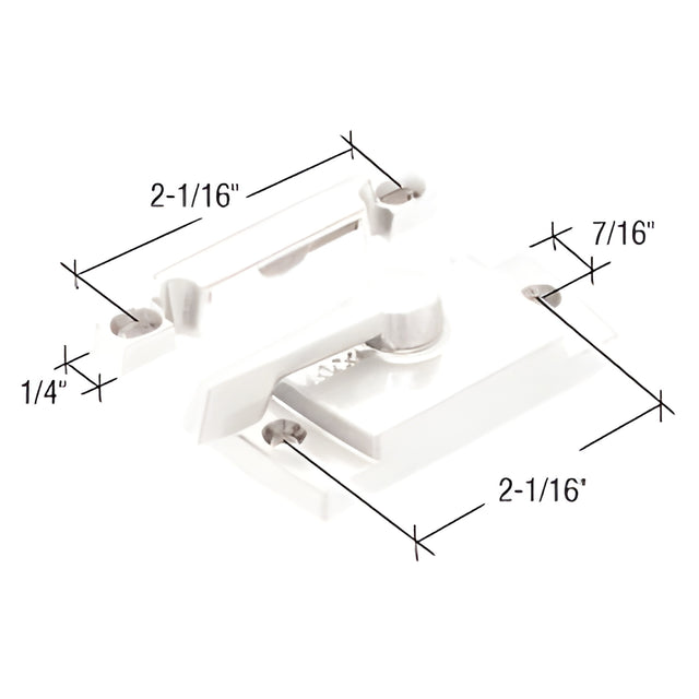 CRL White Sash Lock with Lugs - 7/16" Backset 2-1/16" Mounting Holes