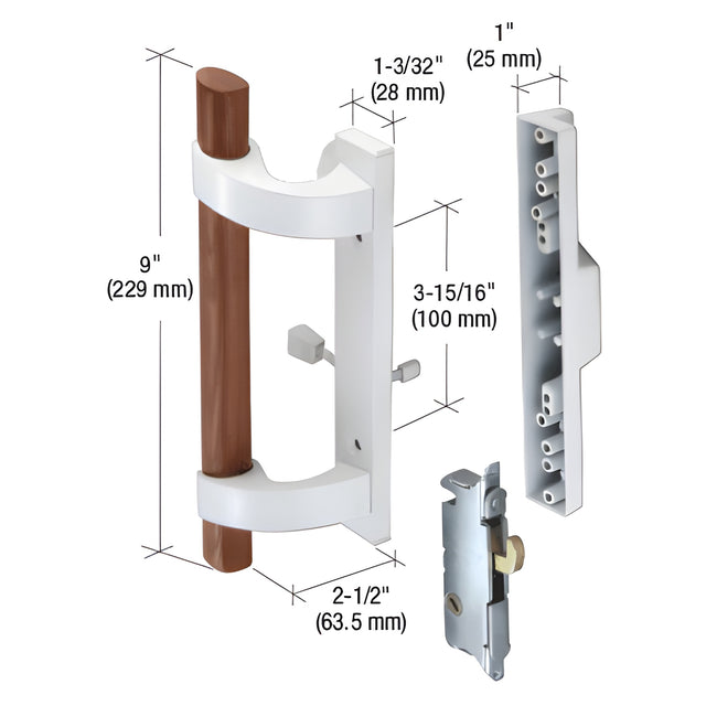 CRL White Sliding Glass Door Handle with Mortise Lock