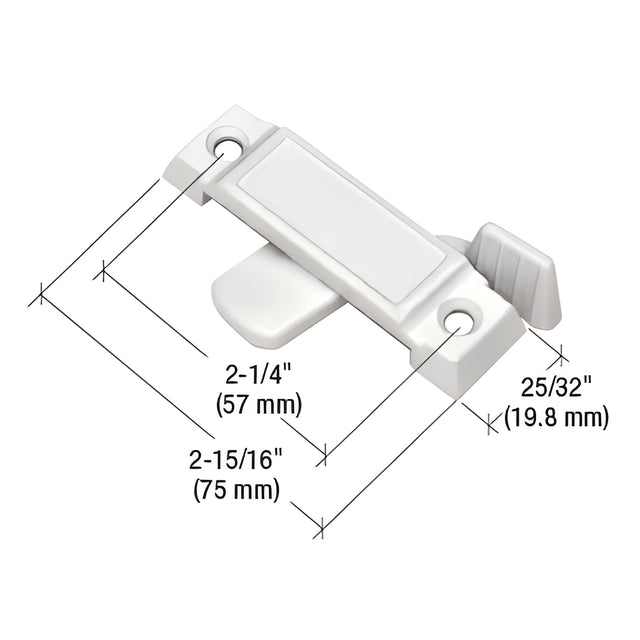 CRL White Sliding Window Lock with 2-1/4" Screw Holes and 1/2" Latch Projection