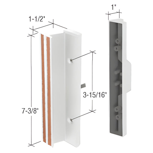 CRL White Standard Mortise - Style Sliding Glass Door Handle with 3-15/16" Screw Holes
