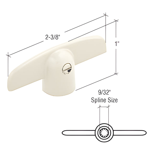 CRL White T-Crank Window Handle for Peachtree with 9/32" Spline