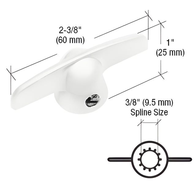 CRL White T-Crank Window Handle with 3/8" Spline Size for Pella