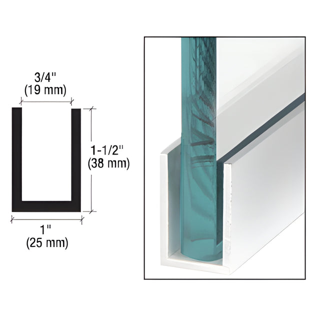 CRL White Wet / Dry Glaze 1-1/2" Deep U-Channel 120" Stock Length