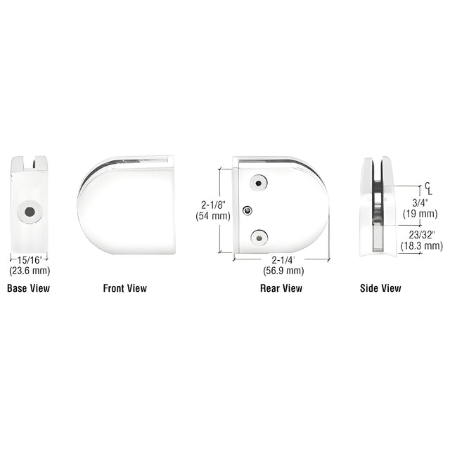 CRL White Z-Series Round Type 2" Radius Base Clamp for 1/4" and 5/16" Glass