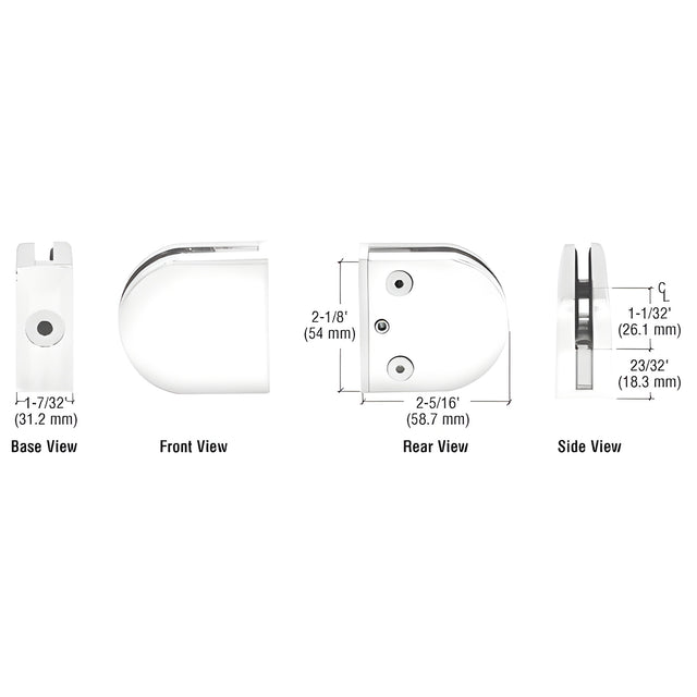CRL White Z-Series Round Type Flat Base Zinc Clamp for 1/2" Glass