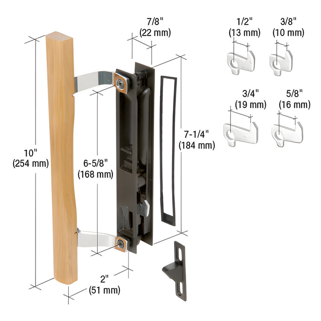 CRL Wood/Black Flush Mount Handle Set 6-5/8" Screw Holes for Croft Doors
