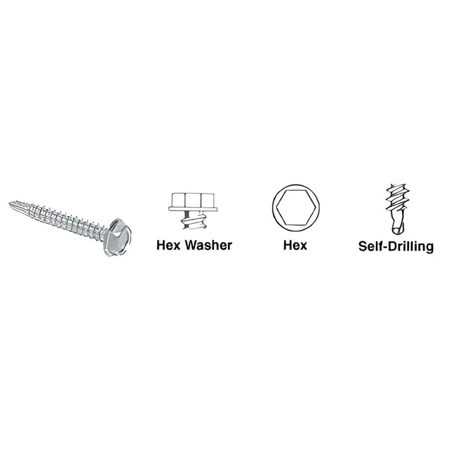 CRL Zinc 10-16 x 1" Hex Washer Head Tek® Self-Drilling Screws
