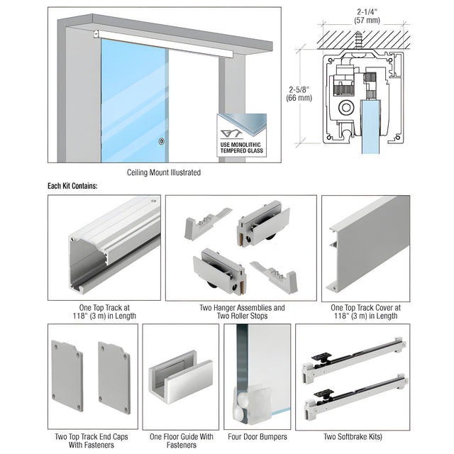 CRL285 Series Satin Anodized Single Slider Kit for 3/8" and 1/2" Tempered Glass