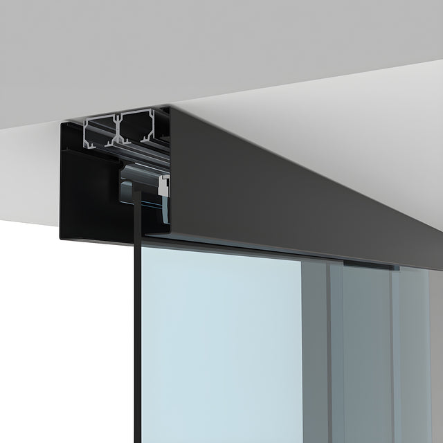 CRL50 Matte Black Series Two Panel Telescoping Behind Fixed Panel Ceiling Mount Kit - Right Stacking Direction