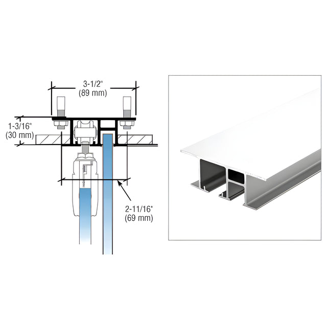 CRL50 White Powder Coated Series Top Track for Dropped Ceiling with Fixed Panel - 118"